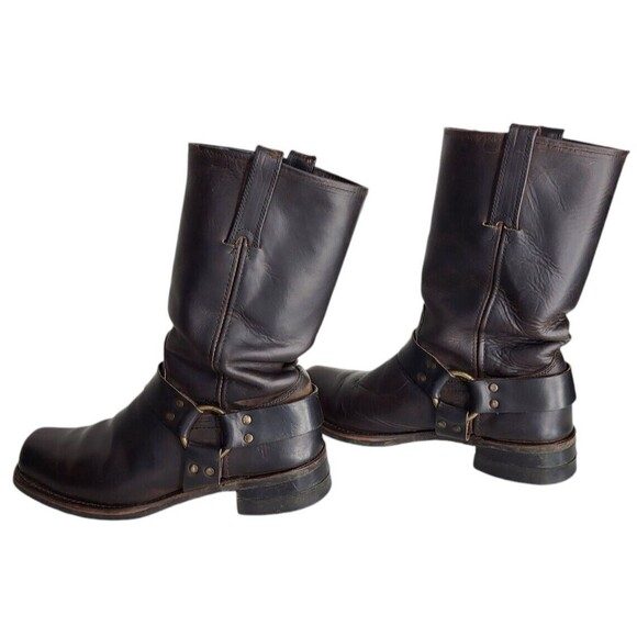 Vintage 80s FRYE Leather Harness Square Toe Moto Cowboy Boot Men's Size 10 Brown - Picture 12 of 16